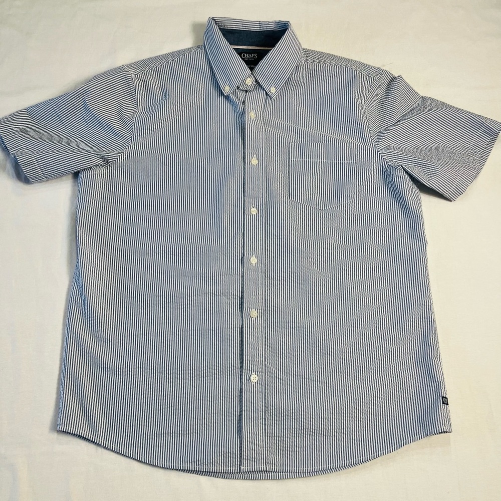 Chaps Seersucker Button Up Shirt Size Large Seacoast Wash